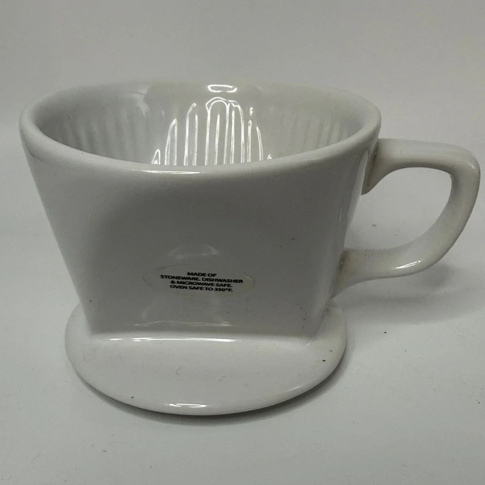 Sur La Table White Ceramic Stoneware Pour Over Coffee Dripper 3 Hole Flat Bottom
